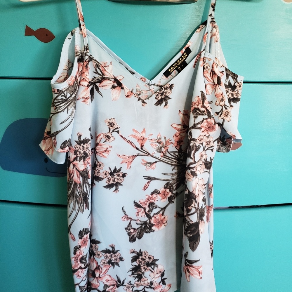 Never worn Blue cold shoulder blouse